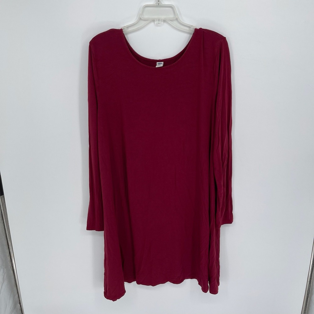 Old Navy Women's Maroon Scoop Neck Long Sleeve Swing‎ T-Shirt Dress Size XL